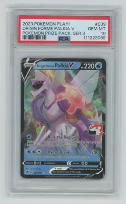 2023 POKEMON PLAY! POKEMON PRIZE PACK: SER 3 #039 ORIGIN FORME PALKIA V PSA 10 - Image 1