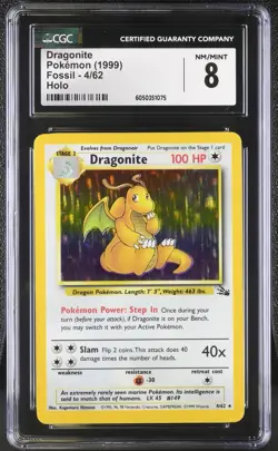 CGC 8 Pokemon Dragonite 4/62 Fossil Unlimited Holo Rare psa - Image 1