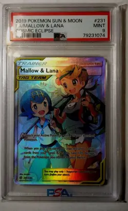 2019 Pokemon Sun & Moon Cosmic Eclipse Full Art Mallow & Lana #231 PSA 9 MINT - Image 1
