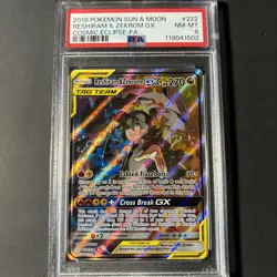 PSA 8 2019 Pokemon SM Cosmic Eclipse Reshiram Zekrom Tag Team GX 222/236 - Image 1