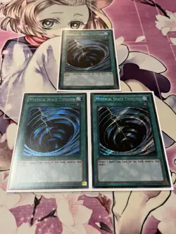 Yugioh 2x NM Mystical Space Typhoon LCYW-EN062 and 1x LCJW-EN285 (Secret Rare) - Image 1