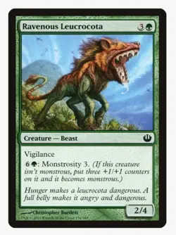 Ravenous Leucrocota #136 Journey Into Nyx (JOU) Magic Card in Protective Sleeve - Image 1