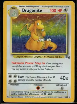 Dragonite 4/62 1999 Fossil Set Pokemon Card TCG Vintage WOTC Holo Rare - HP - Image 1