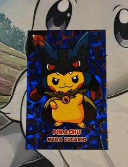 Pokemon Pikachu Lucario Poncho Blue Holo Team Rocket Peru Exclusive Card - Image 1