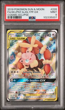 2019 POKEMON SUN & MOON MEGA LOPUNNY & JIGGLYPUFF GX 226 ALTERNATE ART PSA 9 - Image 1