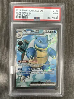 Pokemon Mew en Blastoise EX 2023 Ultra Rare Card 184/165 PSA 9 - Image 1