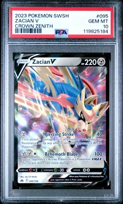 Pokemon TCG Zacian V 095/159 2023 Crown Zenith Ultra Rare Card - PSA 10 GEM MINT - Image 1
