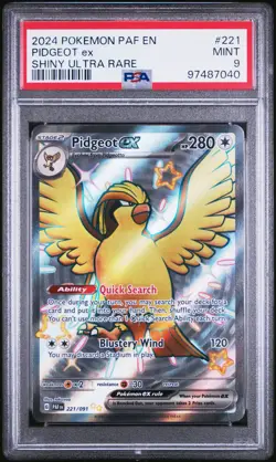 2024 POKEMON PAF EN-PALDEAN FATES SHINY ULTRA RARE #221 PIDGEOT EX PSA 9 - Image 1