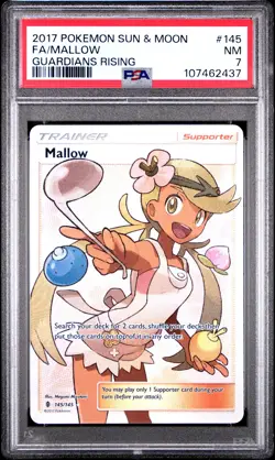 2017 POKEMON SUN & MOON GUARDIANS RISING #145 FULL ART/MALLOW PSA 7 - Image 1