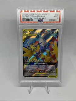 2019 Pokemon SM Hidden Fates Full Art Moltres Zapdos Articuno GX #66 PSA 9 MINT - Image 1