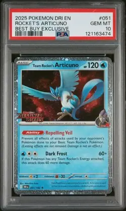 2025 POKEMON DESTINED RIVALS 051 TEAM ROCKETS ARTICUNO BEST BUY EXCLUSIVE PSA 10 - Image 1