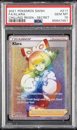 2021 POKEMON SWORD & SHIELD CHILLING REIGN SECRET #217 FULL ART/KLARA PSA 10 - Image 1
