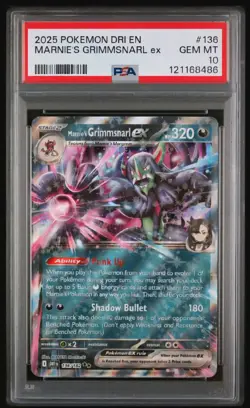 2025 POKEMON DRI EN-DESTINED RIVALS #136 MARNIE'S GRIMMSNARL EX PSA 10 - Image 1