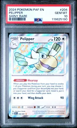 Pokemon TCG Pelipper 204/091 2024 Paldean Fates Shiny Rare Card - PSA 10 - Image 1