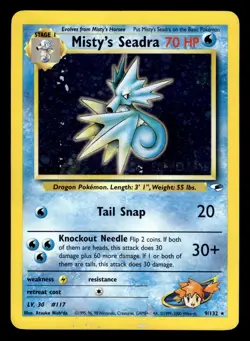 Misty's Seadra 9/132 PRERELEASE Holo Rare Gym Heroes Set Pokemon Card - Image 1