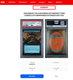 2025 MTG DFT Aetherdrift Extended Art Foil 186 Cursecloth Wrappings PSA 10 POP 2 - Image 3