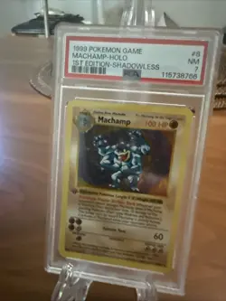 1999 Pokemon Base Set 1st Edition Machamp Shadowless Holo #8 PSA 7 - Image 1