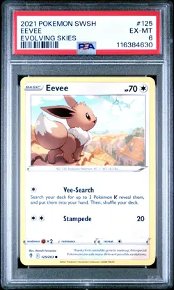 PSA 6 EX/MT 2021 POKEMON SWORD & SHIELD EVOLVING SKIES 125 EEVEE ENGLISH - Image 1