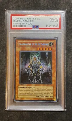 Yugioh PSA8 Grand Master Of The Six Samurai STON-EN000 1st Secret Rare - Image 3