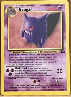 Gengar Pokemon TCG Fossil Set Unlimited 20/62 Rare Non-Holo LP - Image 1
