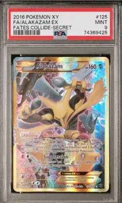 PSA 9 Mint 2016 Pokemon Alakazam EX 125 XY Fates Collide Full Art Secret Rare - Image 1