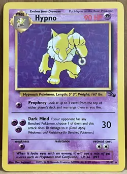 Hypno Pokemon TCG Fossil Set Unlimited 23/62 Rare Non-Holo LP - Image 1
