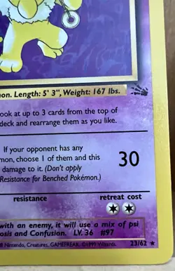 Hypno Pokemon TCG Fossil Set Unlimited 23/62 Rare Non-Holo LP - Image 5