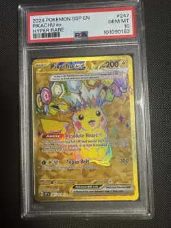 Pokemon 2024 SV Surging Sparks Pikachu EX #247/191 PSA 10 - Image 1
