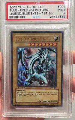 PSA 9 LOB Blue Eyes White Dragon 1st Edition Error Slab Asian English Yugioh - Image 1