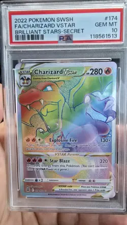 Pokemon TCG Card PSA 10 Rainbow VSTAR Charizard Brilliant Stars - Image 1