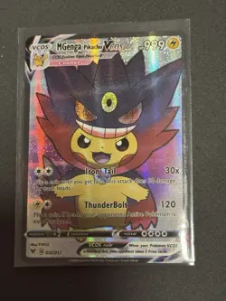 Pokemon TCG Mega Gengar Poncho Pikachu VCOS Cosplay Custom Full Art Holo Card - Image 1