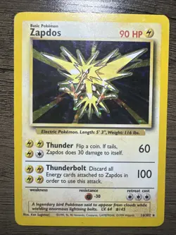 Zapdos Basic Pokemon Card 14/102 Holo Rare Vintage Trading Card - Image 1