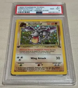 1999 1st Edition Pokemon Fossil Aerodactyl Holo Prerelease Promo Card 1/62 PSA 8 - Image 1