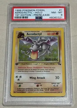 1999 1st Edition Pokemon Fossil Aerodactyl Holo Prerelease Promo Card 1/62 PSA 8 - Image 3