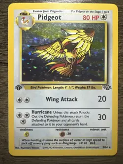 Pidgeot Pokemon Card Wing Attack Hurricane Holo Rare 8/64 Jungle Set - Image 1