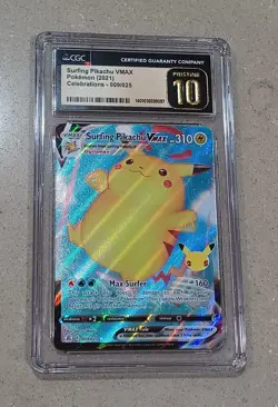 CGC 10 Pristine Surfing Pikachu VMAX 009/025 Holo Celebrations 2021 Pokemon Card - Image 1