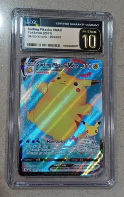 CGC 10 Pristine Surfing Pikachu VMAX 009/025 Holo Celebrations 2021 Pokemon Card - Image 2
