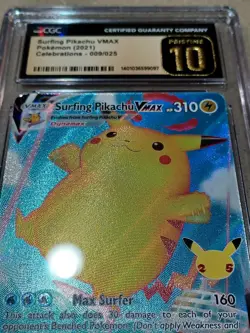 CGC 10 Pristine Surfing Pikachu VMAX 009/025 Holo Celebrations 2021 Pokemon Card - Image 3