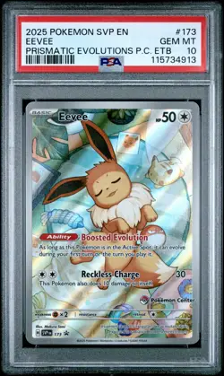 2025 POKEMON PRISMATIC EVOLUTIONS POKEMON CENTER ETB PROMO #173 EEVEE PSA 10 - Image 1