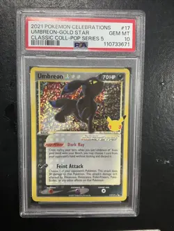 2021 Pokemon Celebrations Classic Collection Umbreon Gold Star Holo 17/17 PSA 10 - Image 1