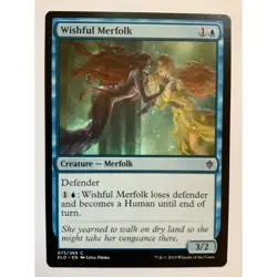 MTG Magic The Gathering Wishful Merfolk Deckmaster Card Blue Throne of Eldraine - Image 1