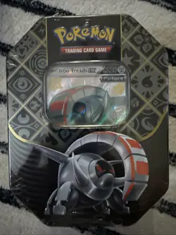 New Pokemon TCG Scarlet & Violet Paldean Fates Iron Treads EX Tin Factory Sealed - Image 1