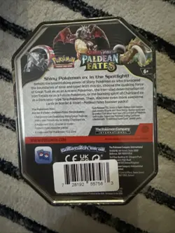 New Pokemon TCG Scarlet & Violet Paldean Fates Iron Treads EX Tin Factory Sealed - Image 2