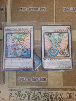 YUGIOH ANCIENT FAIRY DRAGON RA01 COLLECTORS RARE + ANCIENT FAIRY LIFE DRAGON NM - Image 1