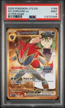 2025 POKEMON JTG EN-JOURNEY TOGETHER HYPER RARE #189 N'S ZOROARK EX PSA 9 - Image 1