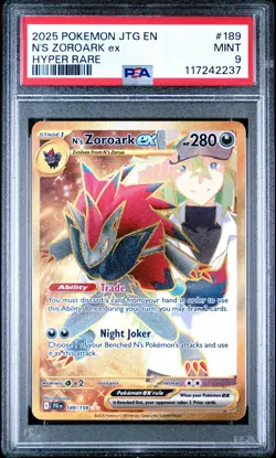 2025 POKEMON JTG EN-JOURNEY TOGETHER HYPER RARE #189 N'S ZOROARK EX PSA 9 - Image 1