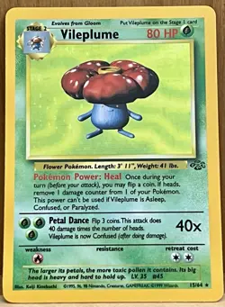 Vileplume Pokemon TCG Jungle Set Unlimited 15/64 Rare Holo 1999 LP - Image 1