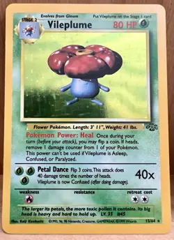Vileplume Pokemon TCG Jungle Set Unlimited 15/64 Rare Holo 1999 LP - Image 2