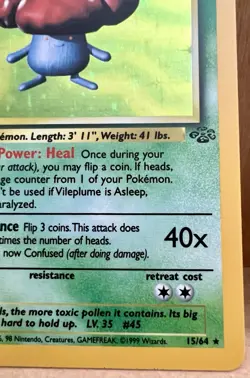 Vileplume Pokemon TCG Jungle Set Unlimited 15/64 Rare Holo 1999 LP - Image 4