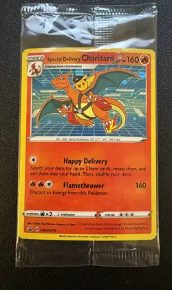 Pokemon SWSH075 Charizard Promo Holo Card Special Delivery, MINT, Sealed - Image 1